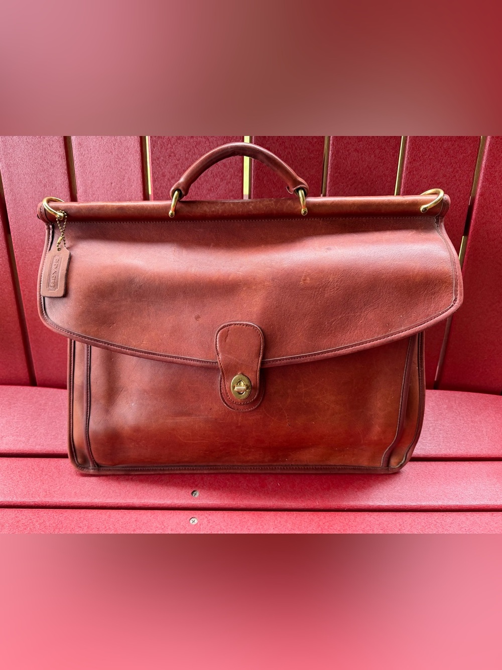 Vintage Coach Beekman Leather Top-Handle Briefcase with Brass Hardware
